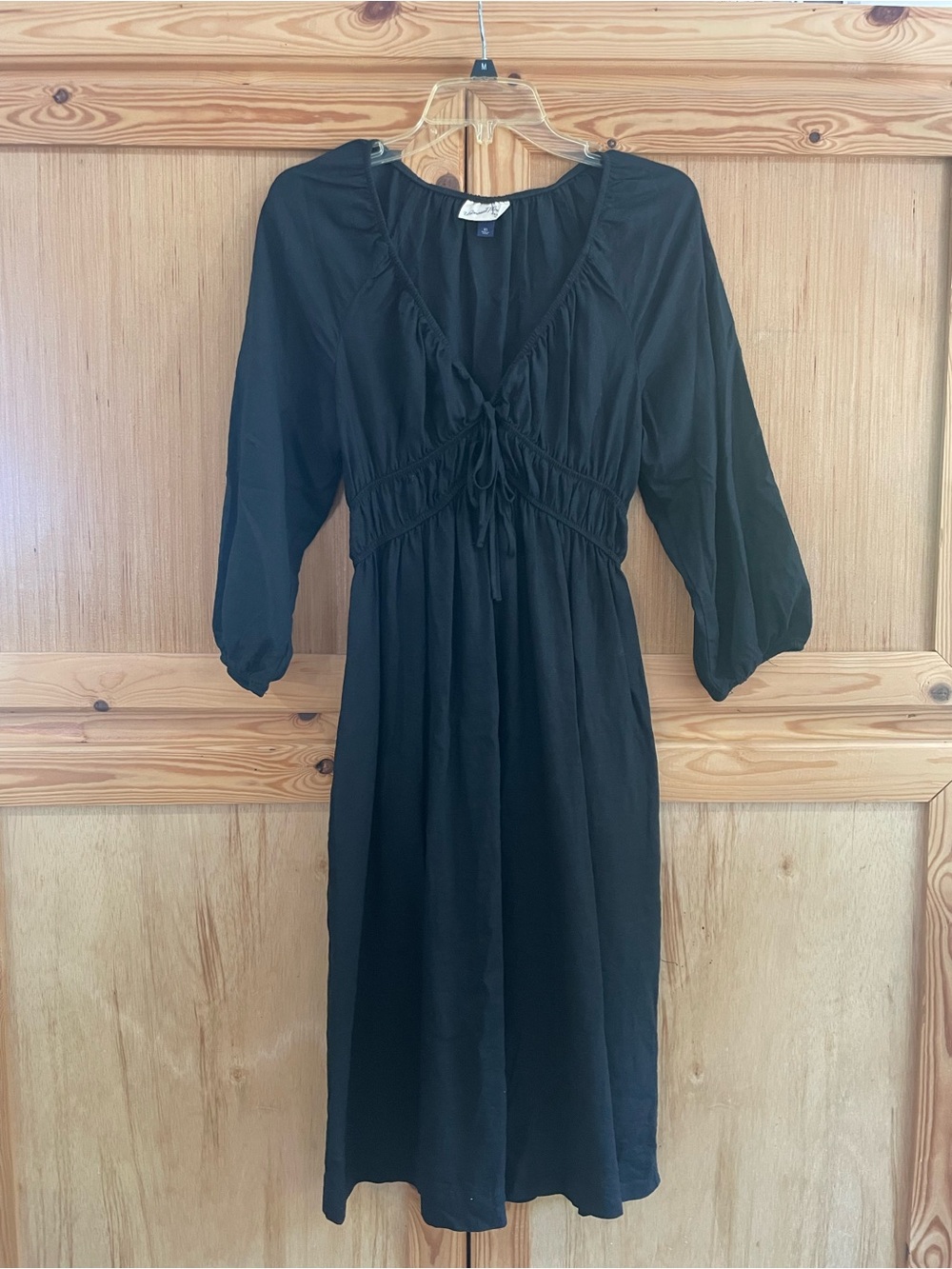 Universal thread black linen blend 3/4 sleeve midi dress